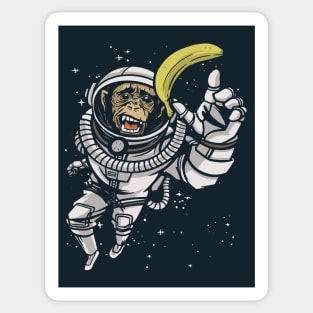 Funny Chimpanzee Astronaut Chasing Banana in Outer Space Sticker